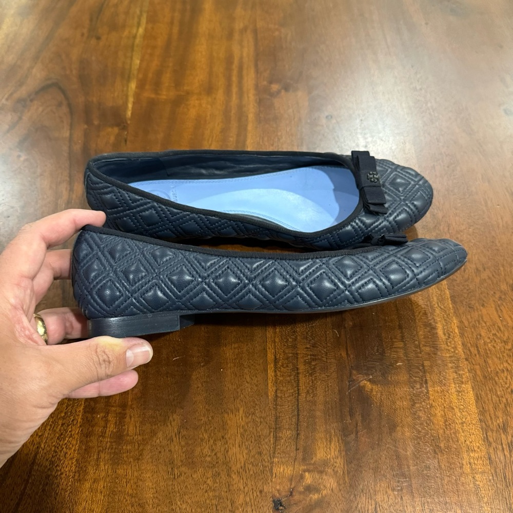 Tory Burch Marion Quilted Navy Blue Leather Bow Ballet‎ Flats Size 7